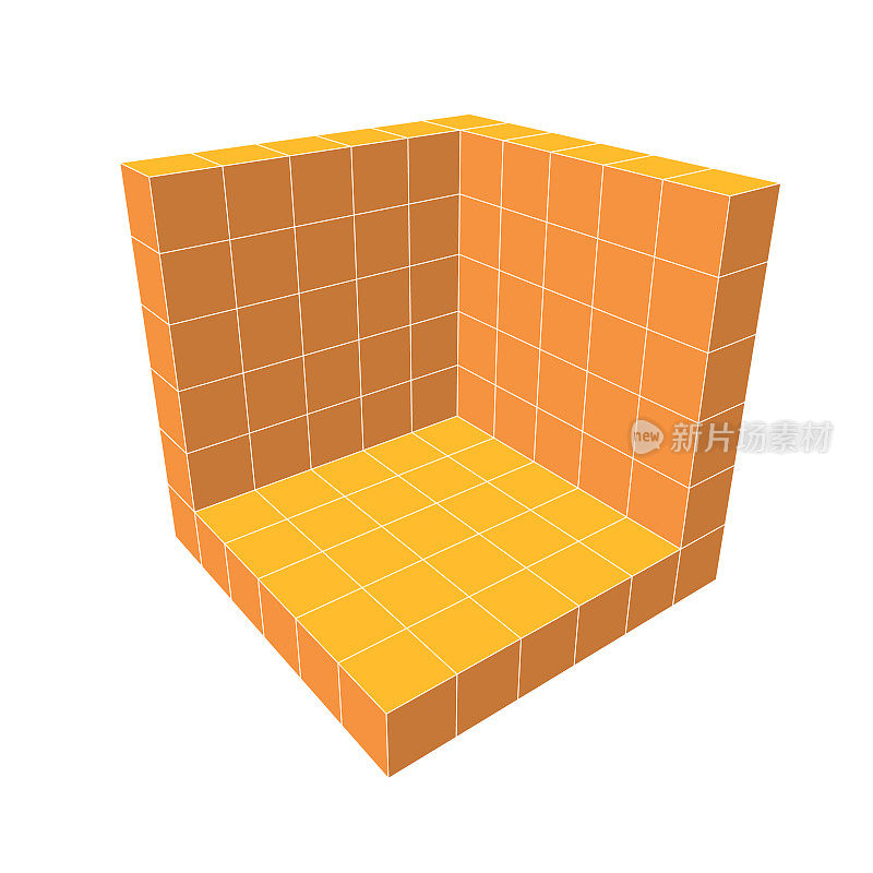 6x6x6 = 91固体立方体的三维渲染形成墙体形状的角落。与视角。